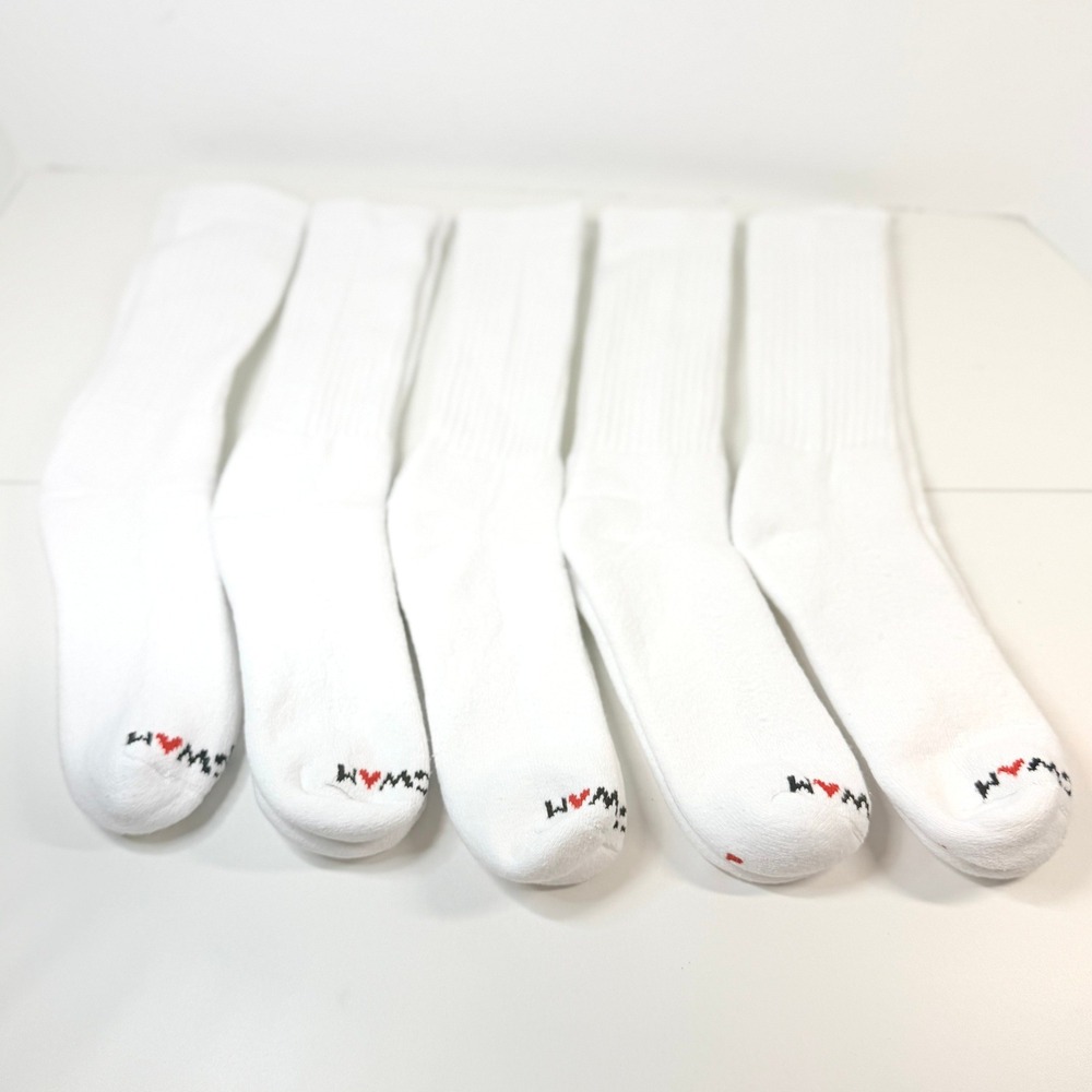 Wigwam Crew Socks Mens Large White 5 Pair Pack Athletic Ribbed Sporty Everyday